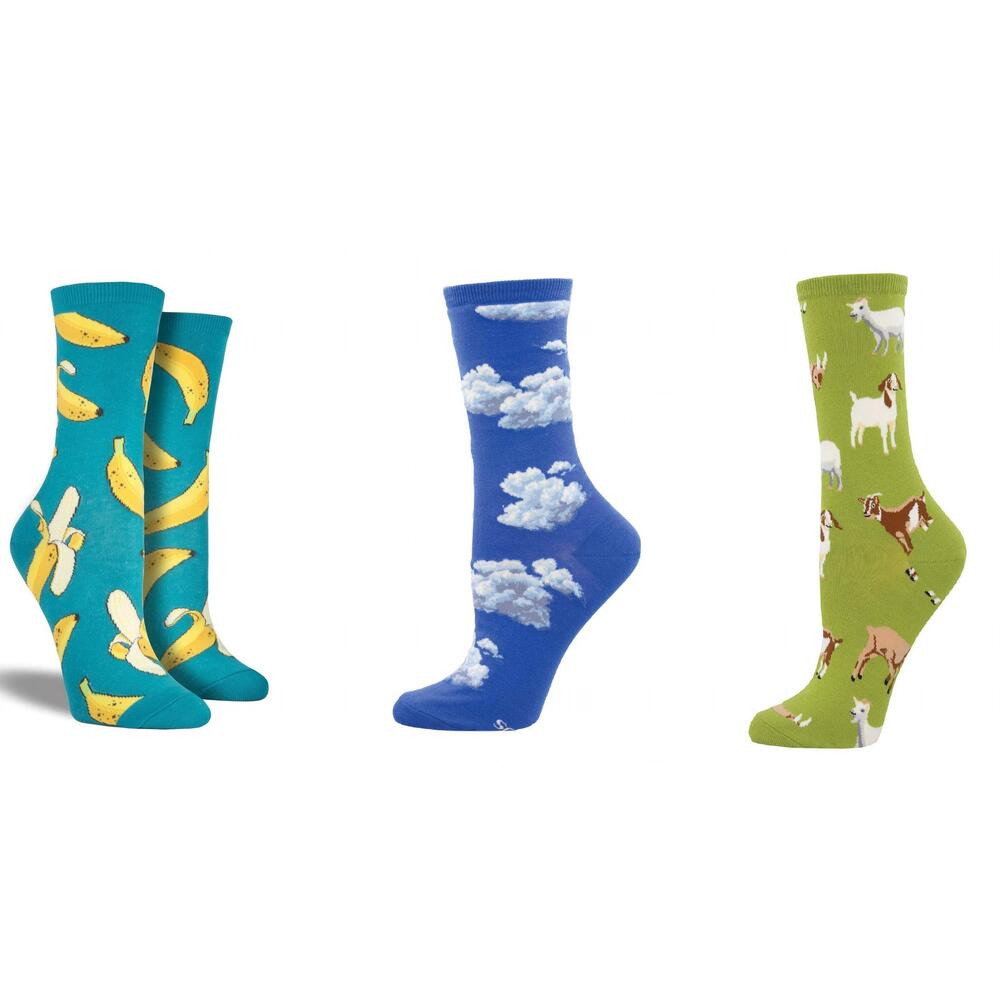 NEW SOCKSMITH women's bananas & slightly cloudy & silly billy socks - set of 3 p